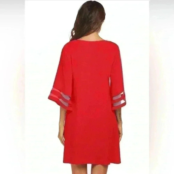 Red Swimsuit Cover Up 3/4 Bell Sleeve Beachwear V-Neck Bikini Beach size small - Picture 3 of 7